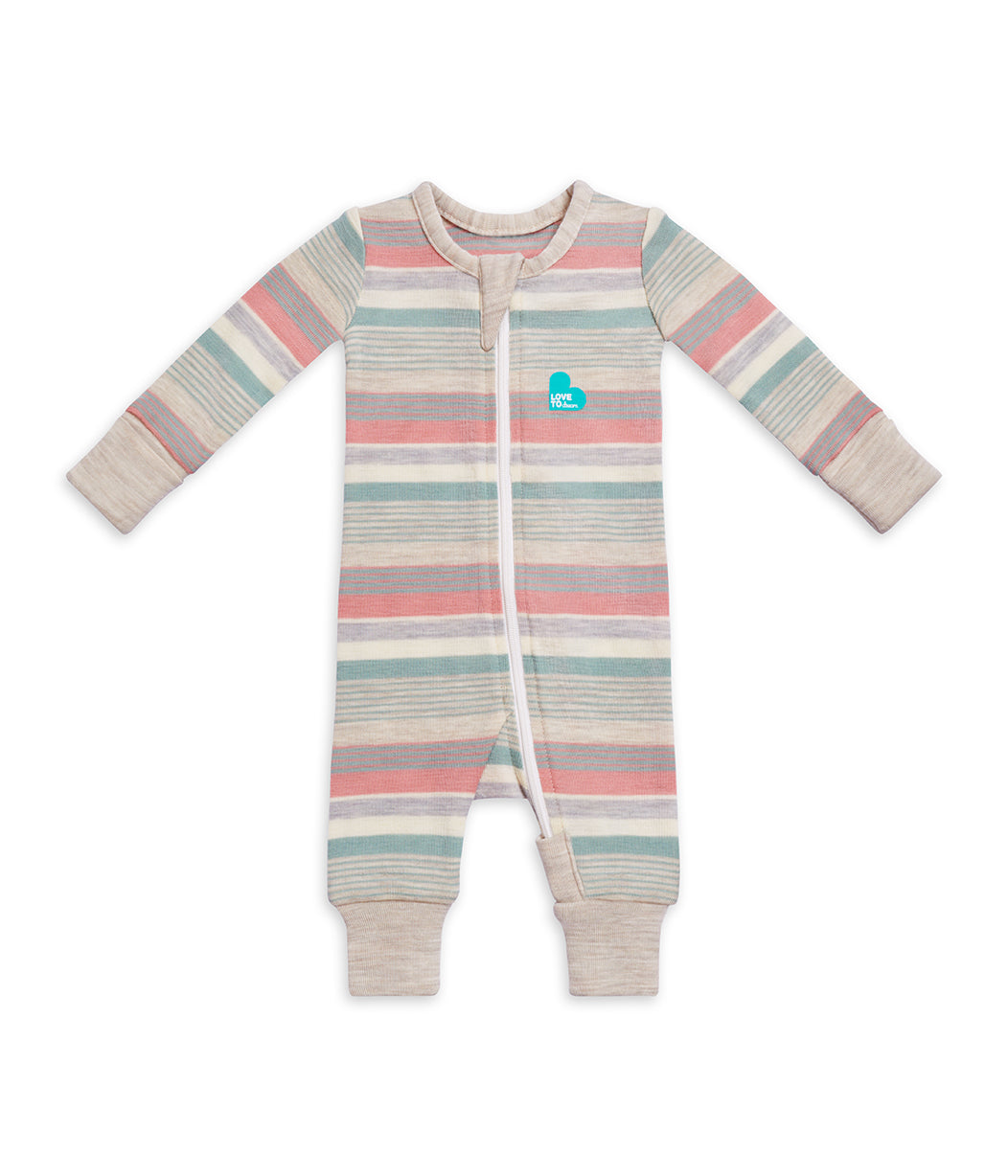 Footless Romper Merino Wool Olive Stripe