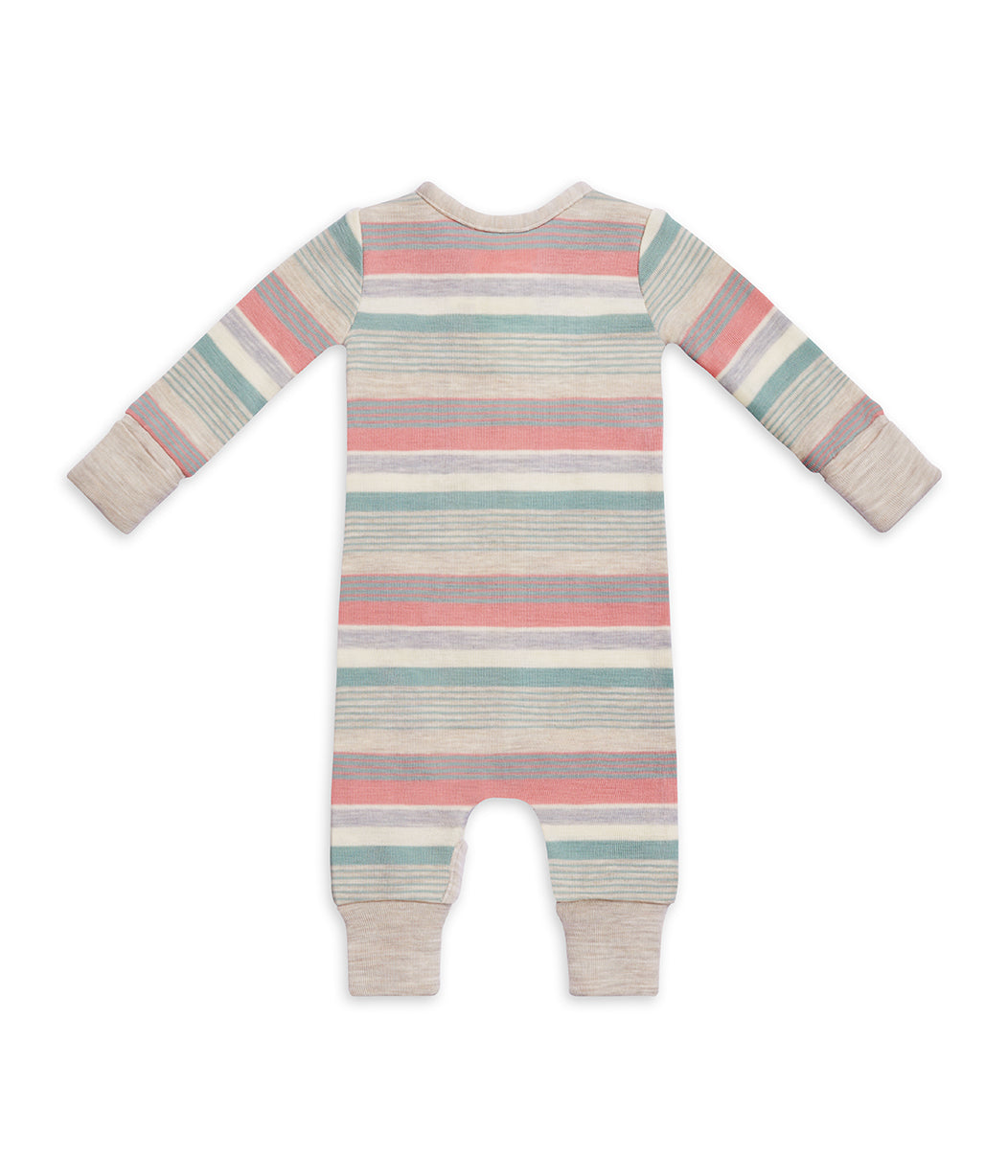 Footless Romper Merino Wool Olive Stripe