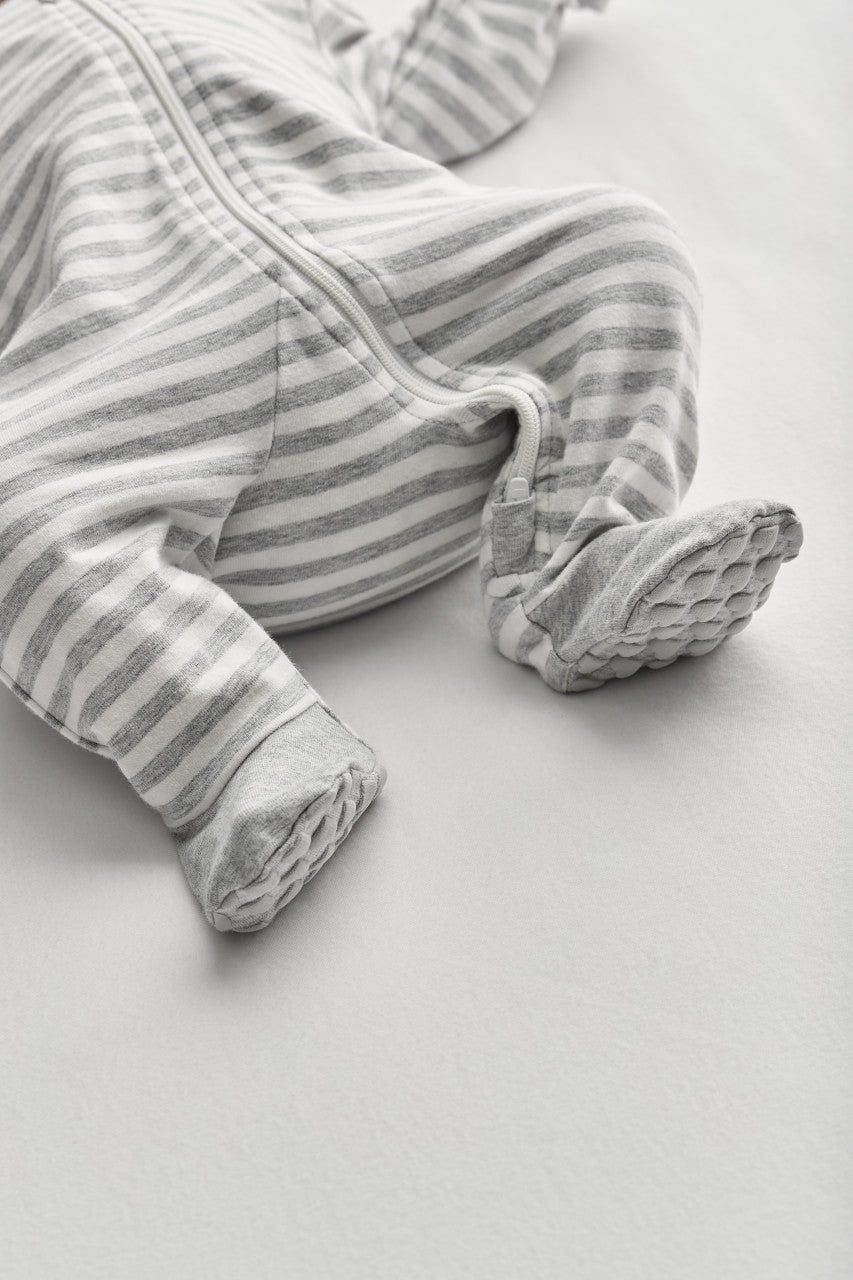 Enclosed Foot Romper Cotton Gray Stripe