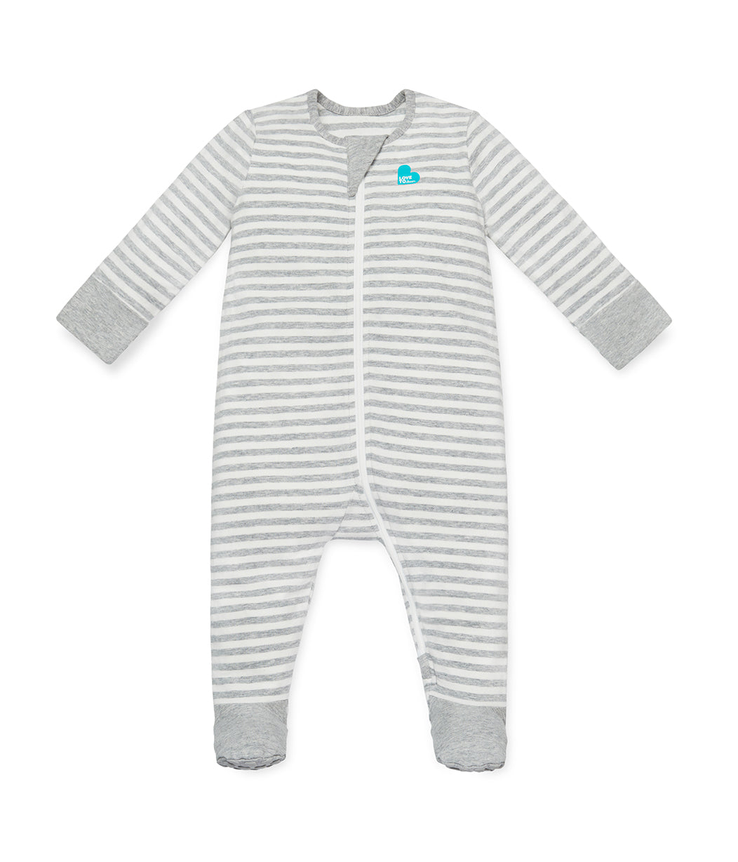 Enclosed Foot Romper Cotton Gray Stripe
