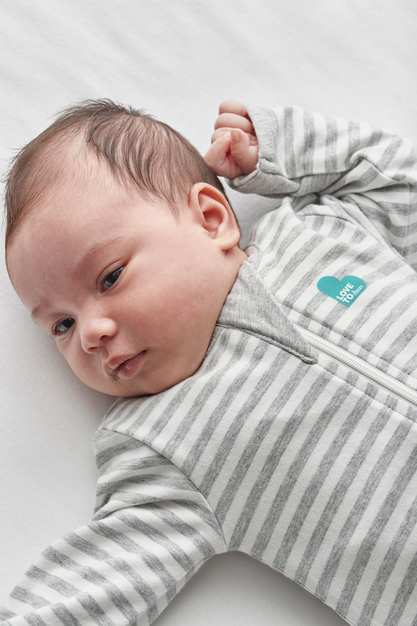 Enclosed Foot Romper Cotton Gray Stripe