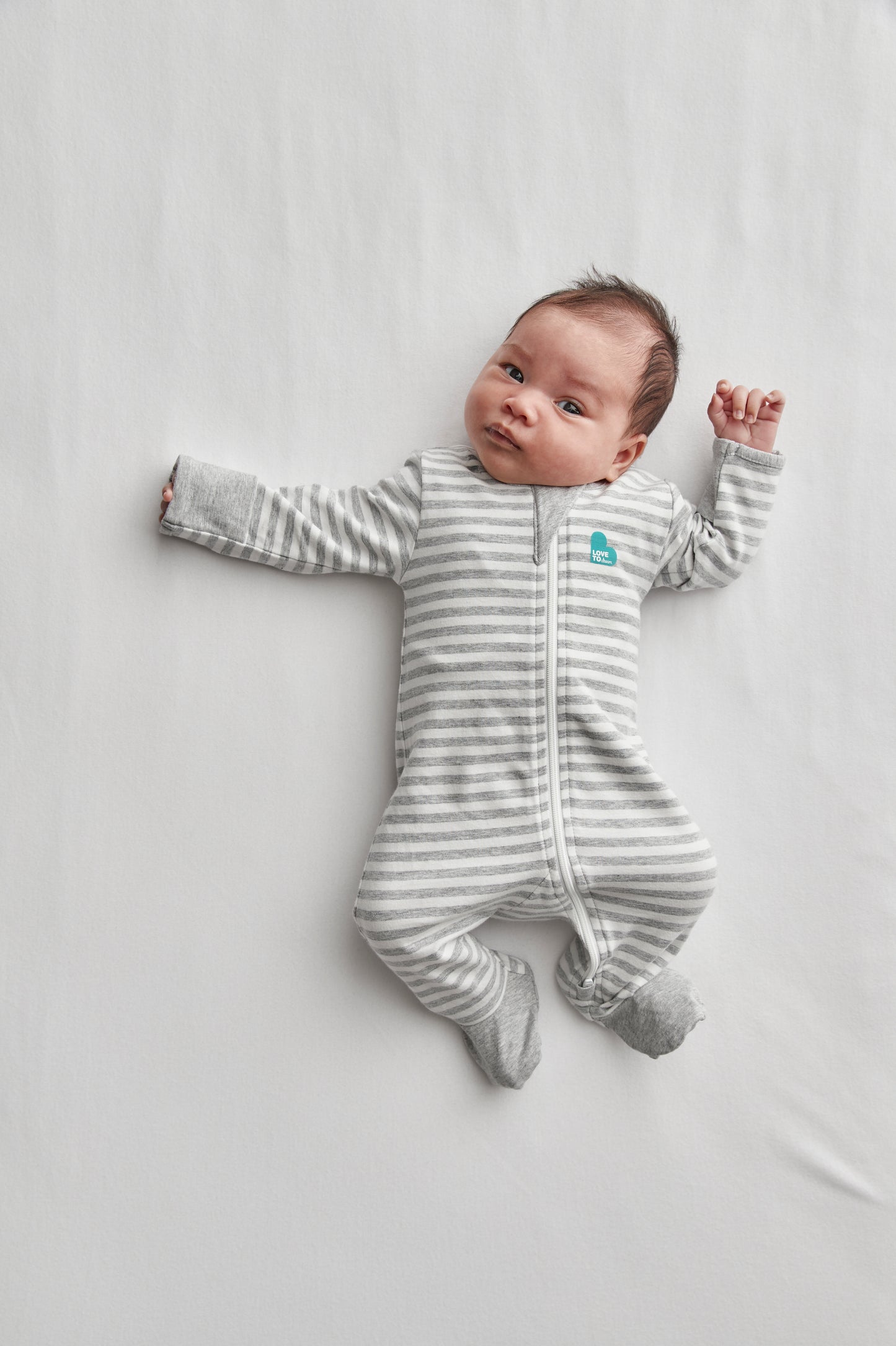 Enclosed Foot Romper Cotton Gray Stripe