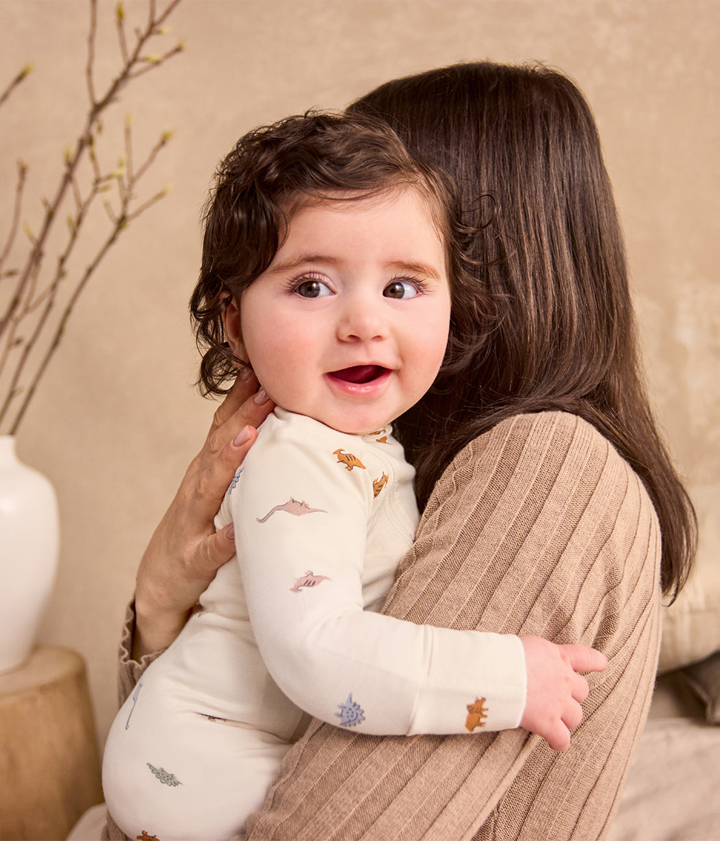 Romper Snug Fit Viscose from Bamboo Cream Dino Snore