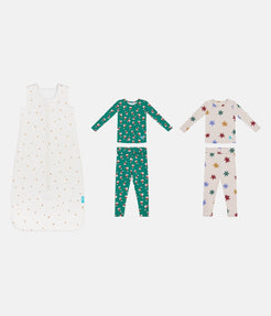 Sleep Bag & Pajama Bundle | 1.5 TOG | Buff Twinkle | Green Home Sweet Home | Tan Party Pop