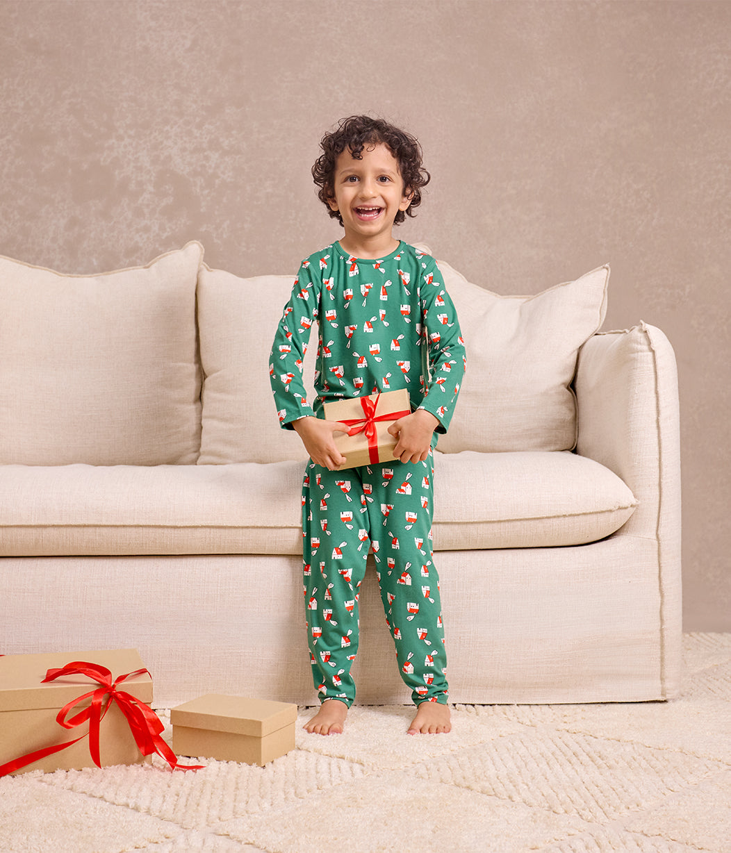 Kids Pajama Set Long Sleeve Snug Fit Viscose from Bamboo Green Home Sweet Home
