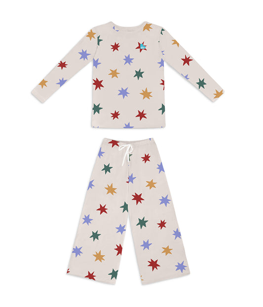 Adults Pajama Set Long Sleeve Viscose from Bamboo Tan Party Pop