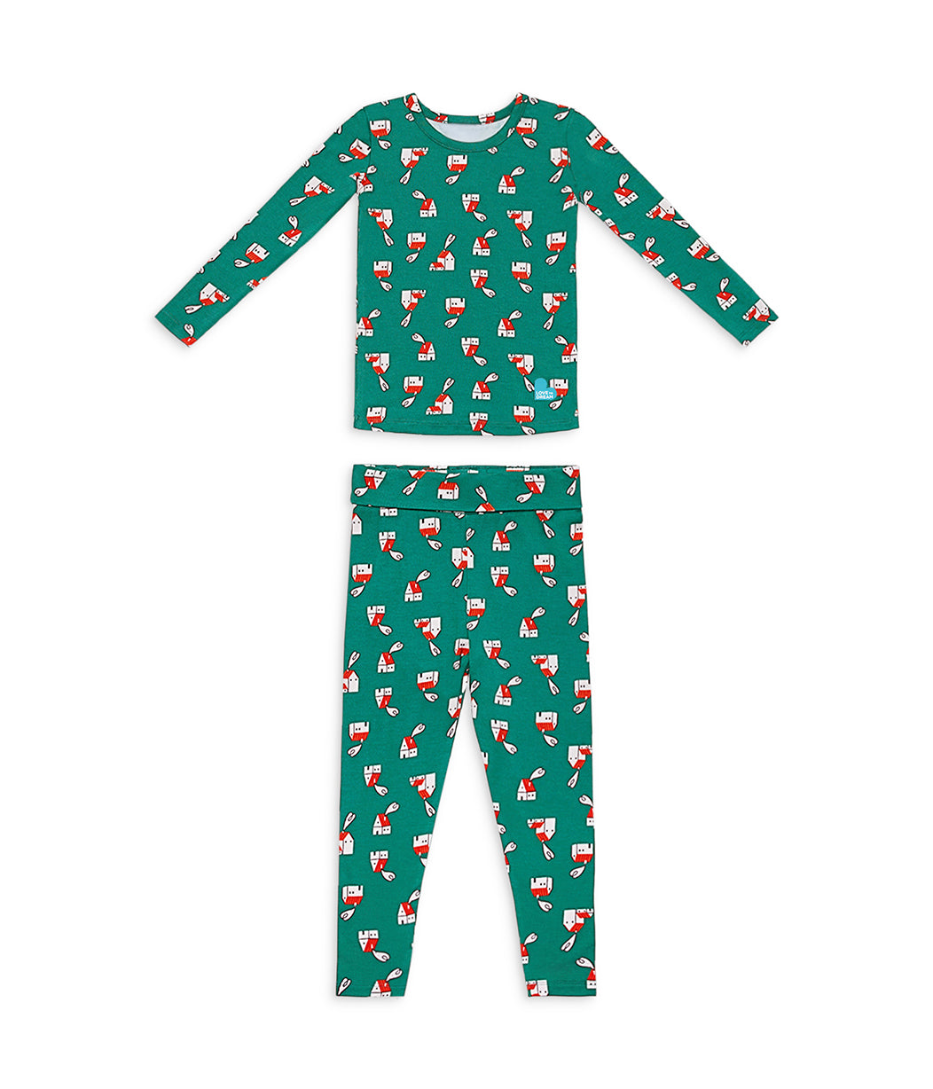 Kids Pajama Set Long Sleeve Snug Fit Viscose from Bamboo Green Home Sweet Home