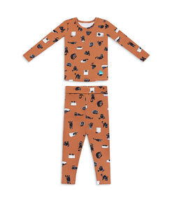 Kids Pajama Set Long Sleeve Snug Fit Viscose from Bamboo Hazel Black Cat Moods