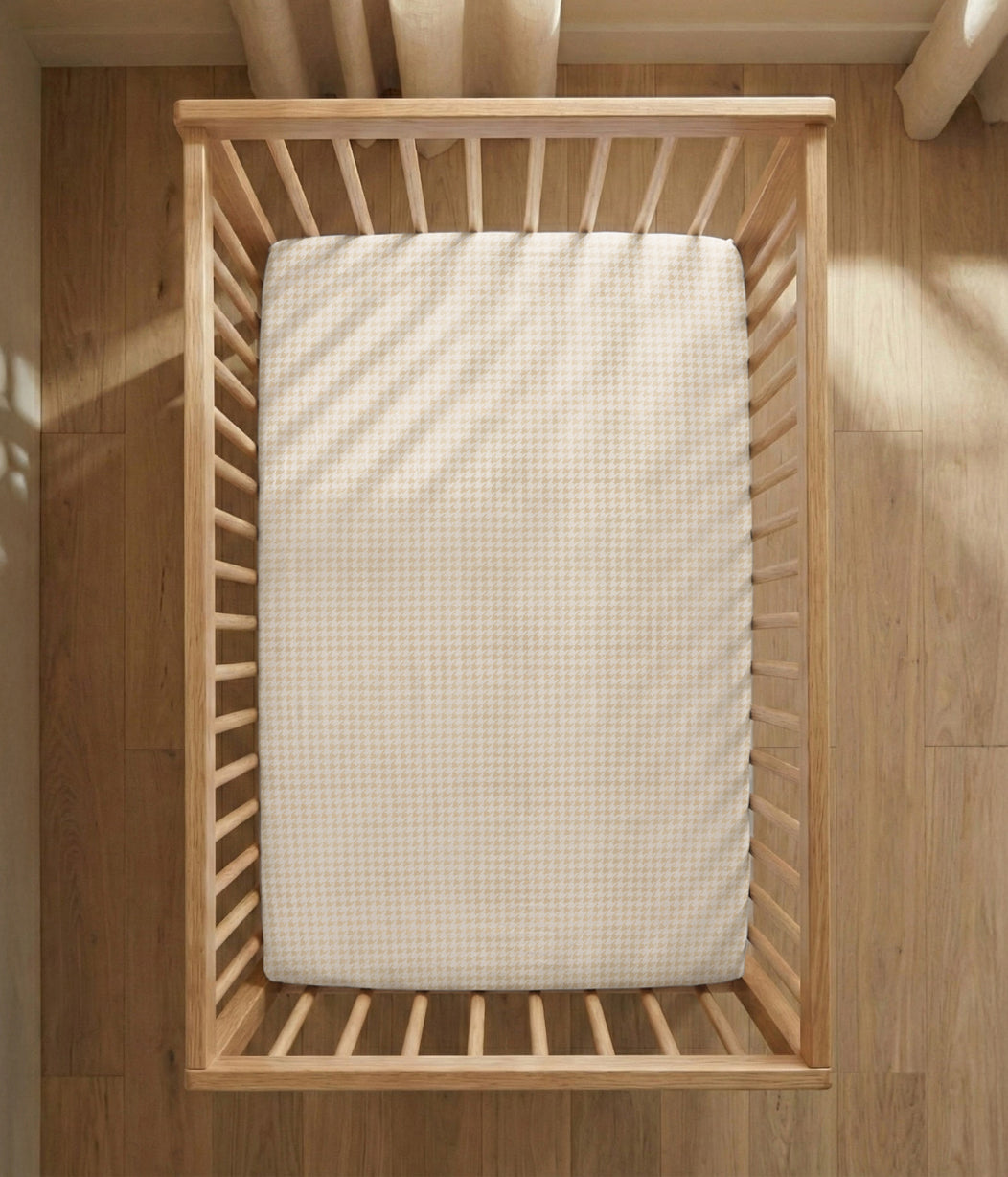 HushDry™ 2-in-1 Waterproof Fitted Crib Sheet Viscose from Bamboo Tan Houndstooth