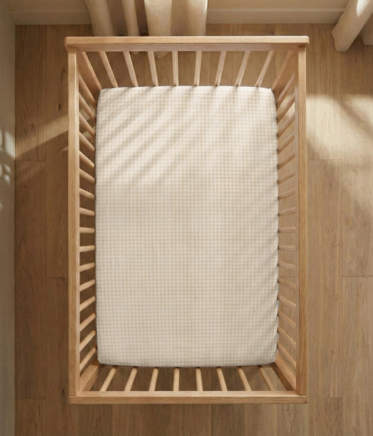 HushDry™ 2-in-1 Waterproof Fitted Crib Sheet Viscose from Bamboo Tan Houndstooth