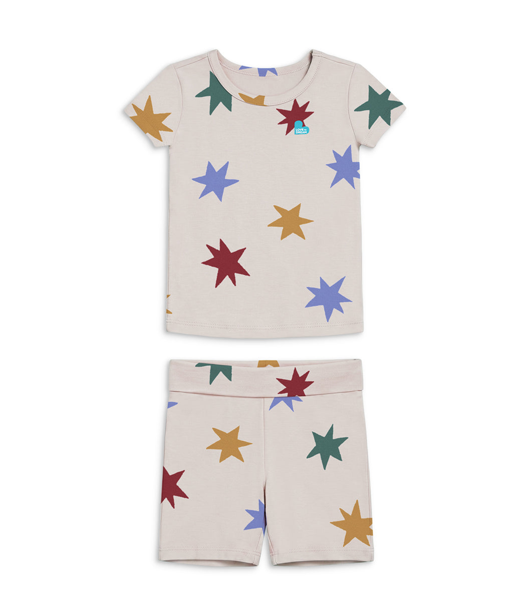 Kids Pajama Set Short Sleeve Snug Fit Viscose from Bamboo Tan Party Pop