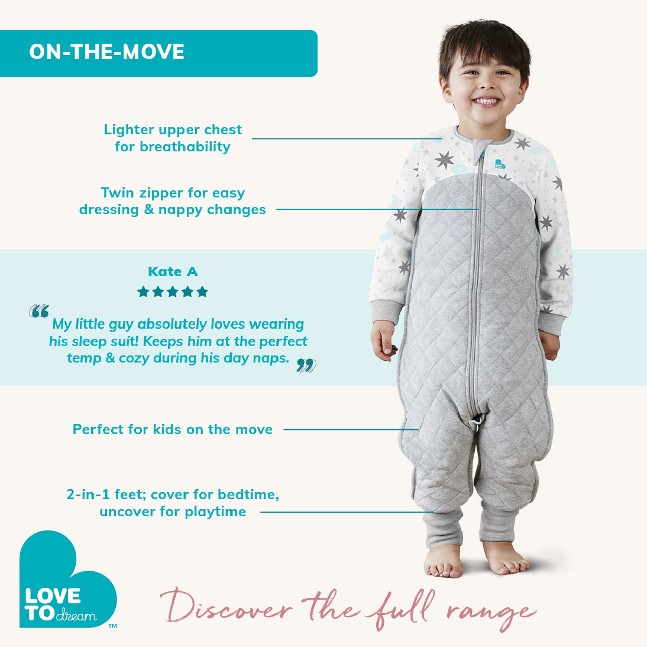 Sleep Suit Organic 0.2 TOG Turquoise Clouds