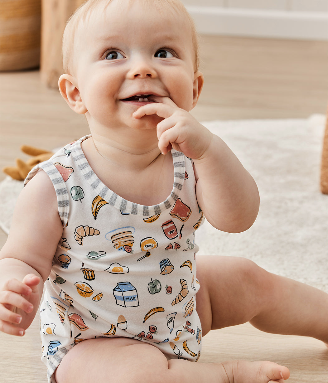 Bodysuit Sleeveless White Breakfast Cotton