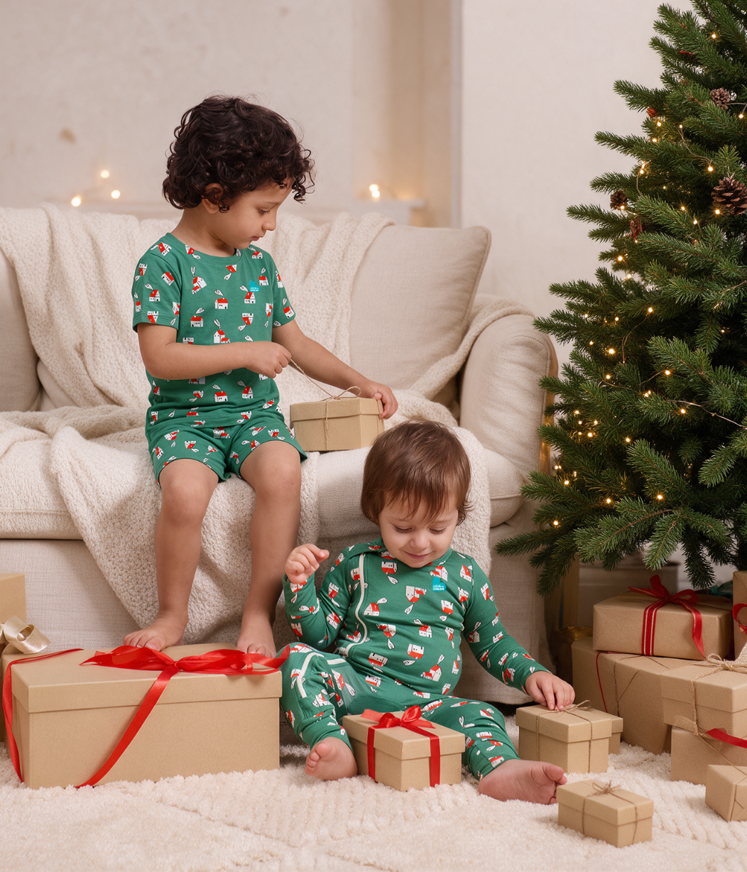 Kids Pajama Set Short Sleeve Snug Fit Viscose from Bamboo Green Home Sweet Home