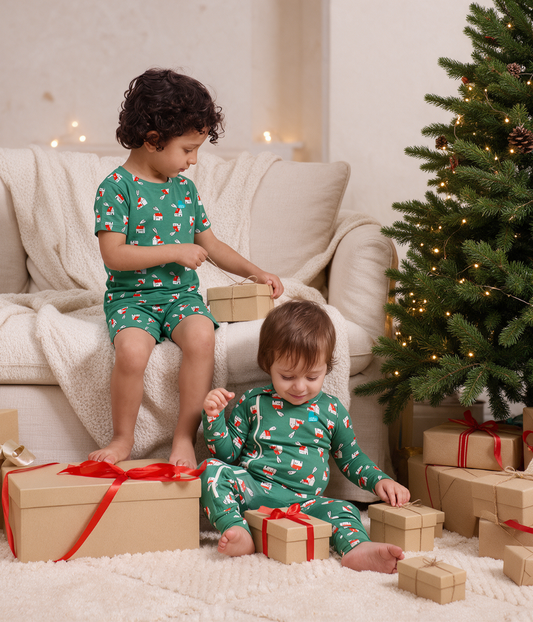Kids Pajama Set Short Sleeve Snug Fit Viscose from Bamboo Green Home Sweet Home
