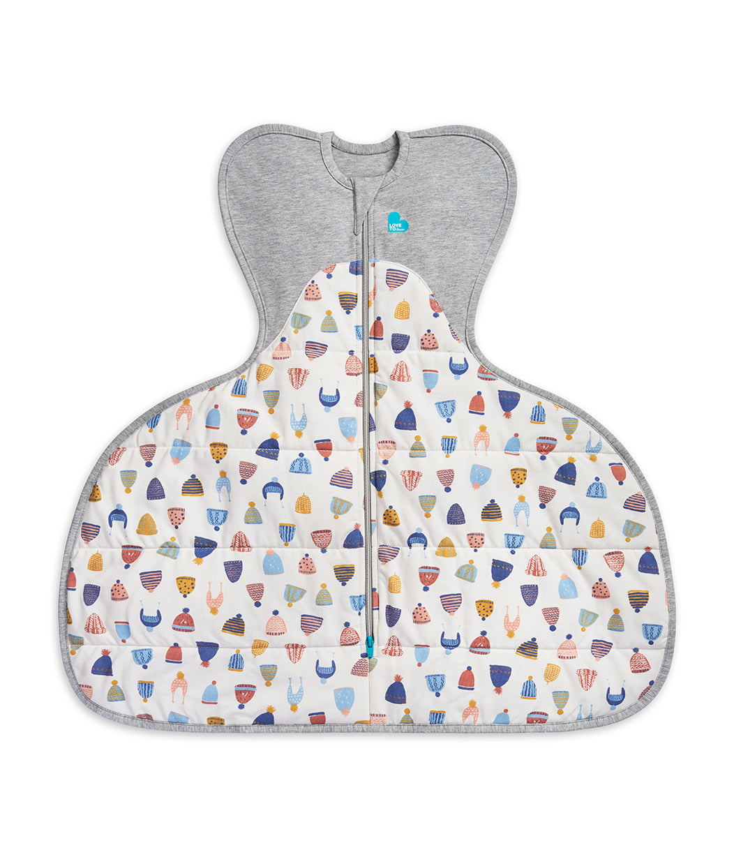 Swaddle Up™ Hip Harness 2.5 TOG (61-68°F) White Happy Hats Quilted Cotton