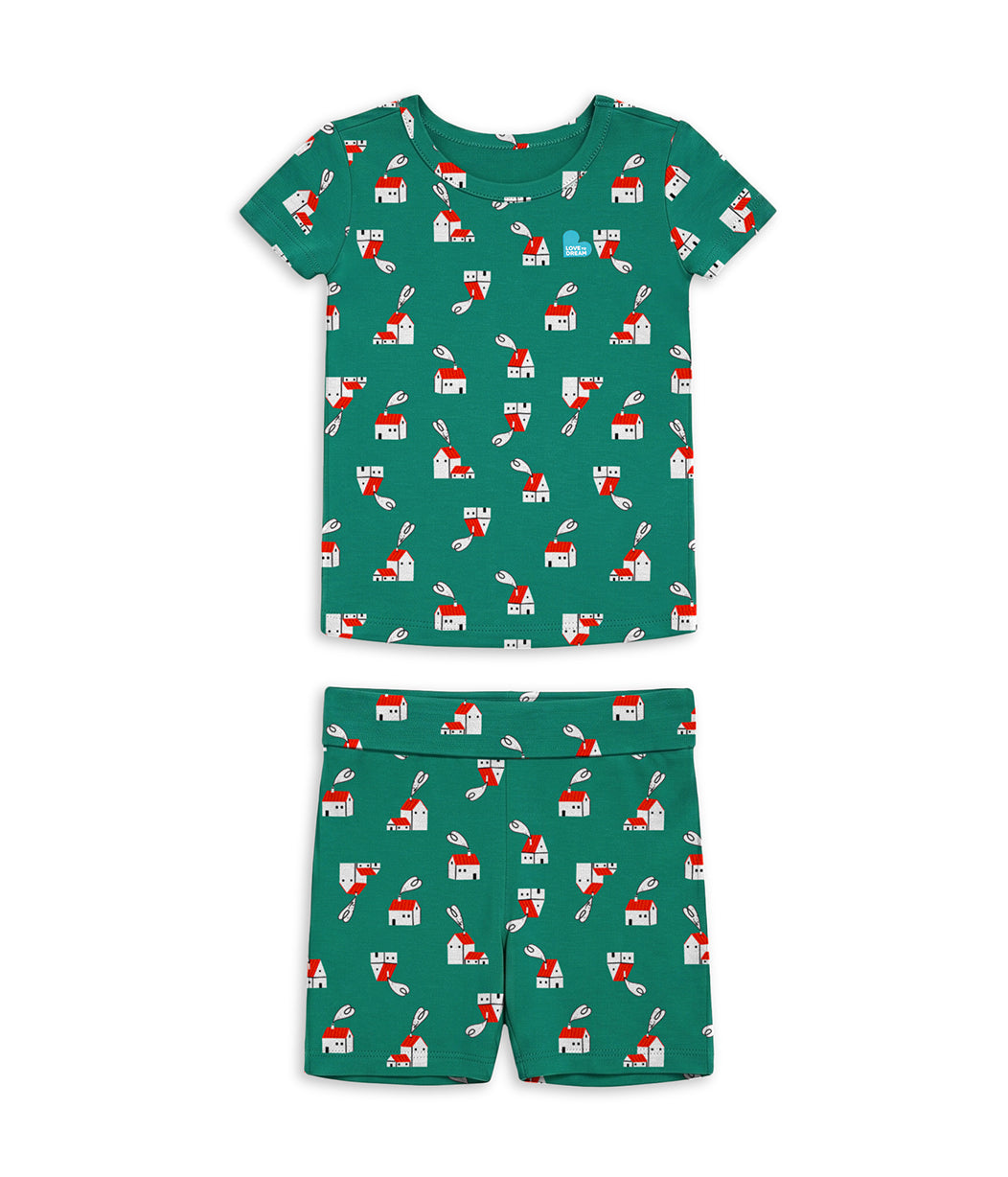 Kids Pajama Set Short Sleeve Snug Fit Viscose from Bamboo Green Home Sweet Home