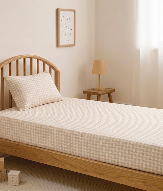 HushDry™ 2-in-1 Waterproof Twin Sheet Viscose from Bamboo Tan Houndstooth