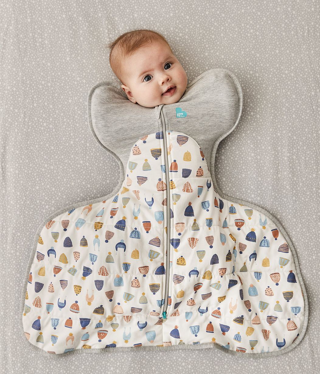 Swaddle Up™ Hip Harness 2.5 TOG (61-68°F) White Happy Hats Quilted Cotton