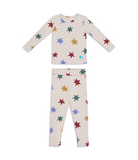 Kids Pajama Set Long Sleeve Snug Fit Viscose from Bamboo Tan Party Pop