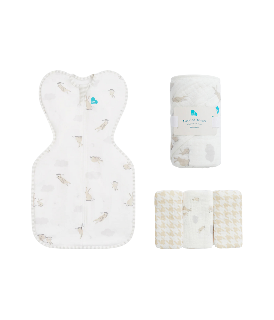 Newborn Gift Bundle | Swaddle Up | Towel | Wash Cloth | Cloud Bunnies