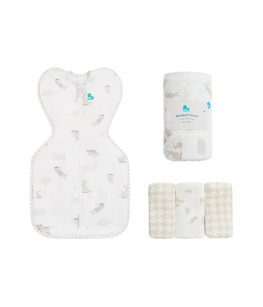 Newborn Gift Bundle | Swaddle Up | Towel | Wash Cloth | Cloud Bunnies