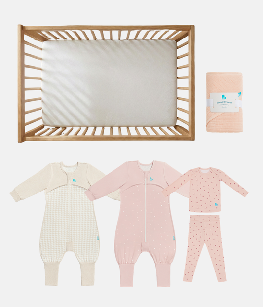 Ultimate Toddler Mattress Gift Bundle | Mattress | Sleep Suit | Towel | Wash Cloth | Burp Cloth | Bib | Blush