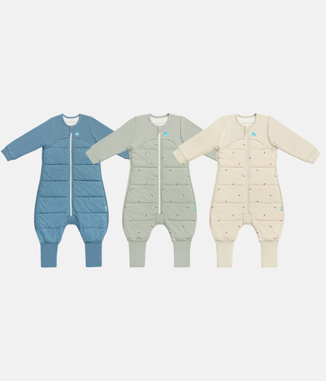 Sleep Suit Bundle | 2.5 TOG | Storm Blue Pebbles | Olive Bees | Oatmeal Bees