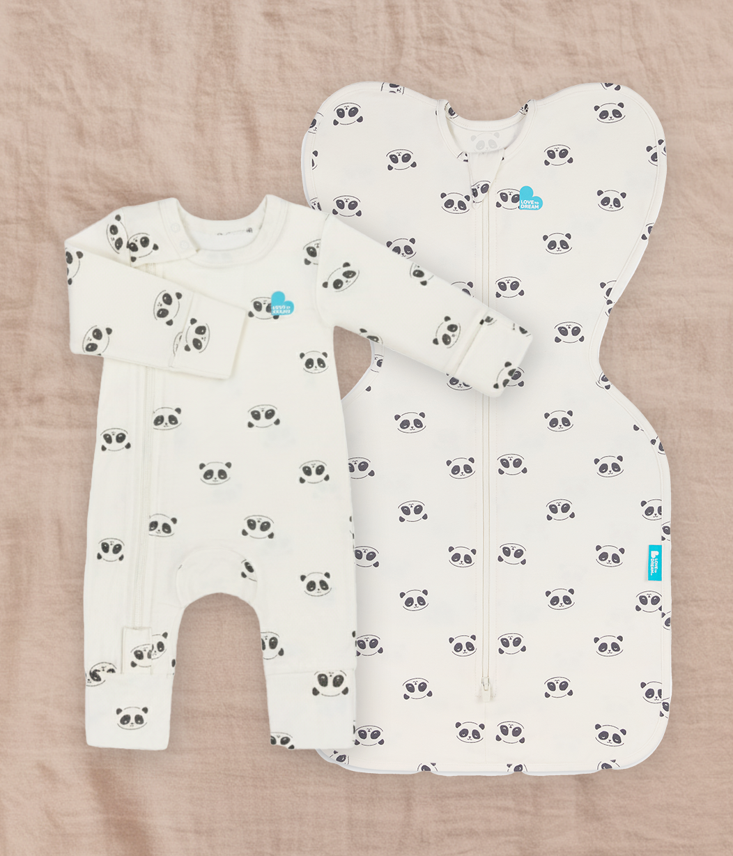 Swaddle Up & Romper Bundle | 1.0 TOG | Bamboo | Cream Sleepy Pandas