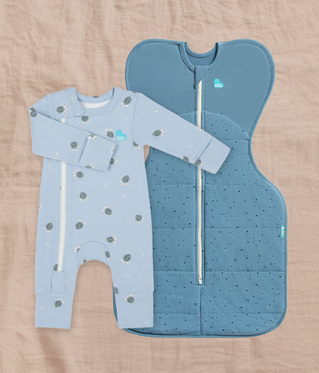 Swaddle Up & Romper Bundle | 2.5 TOG | Blue Pebbles | Blue Turtally