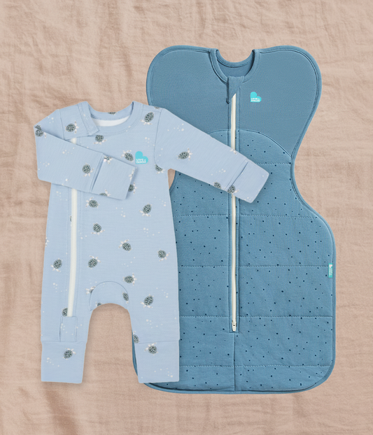 Swaddle Up & Romper Bundle | 2.5 TOG | Blue Pebbles | Blue Turtally