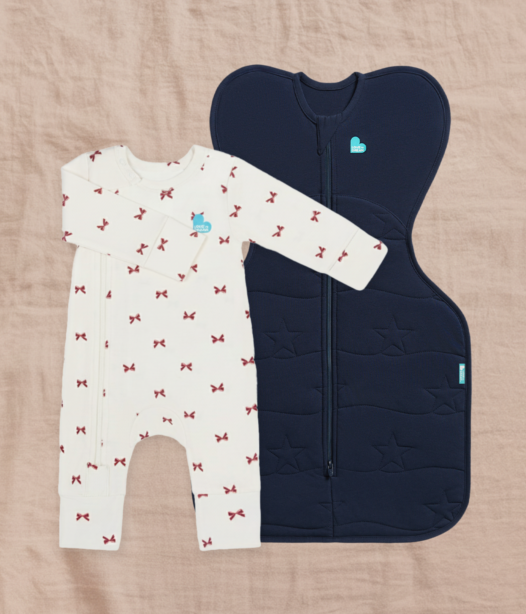 Swaddle Up & Romper Bundle | 3.5 TOG | Navy Quilting | Cream Bows