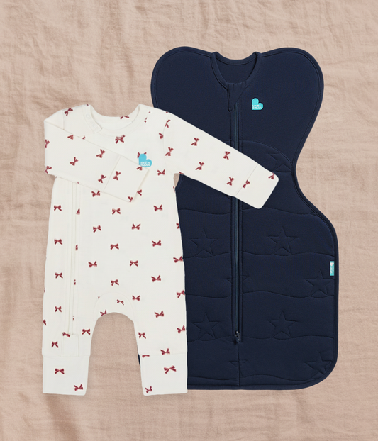 Swaddle Up & Romper Bundle | 3.5 TOG | Navy Quilting | Cream Bows