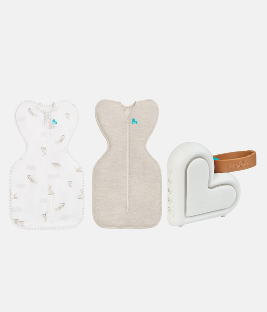Sleep Machine Swaddle Up Starter Bundle | 1.0 TOG | White Cloud Bunnies | Oatmeal