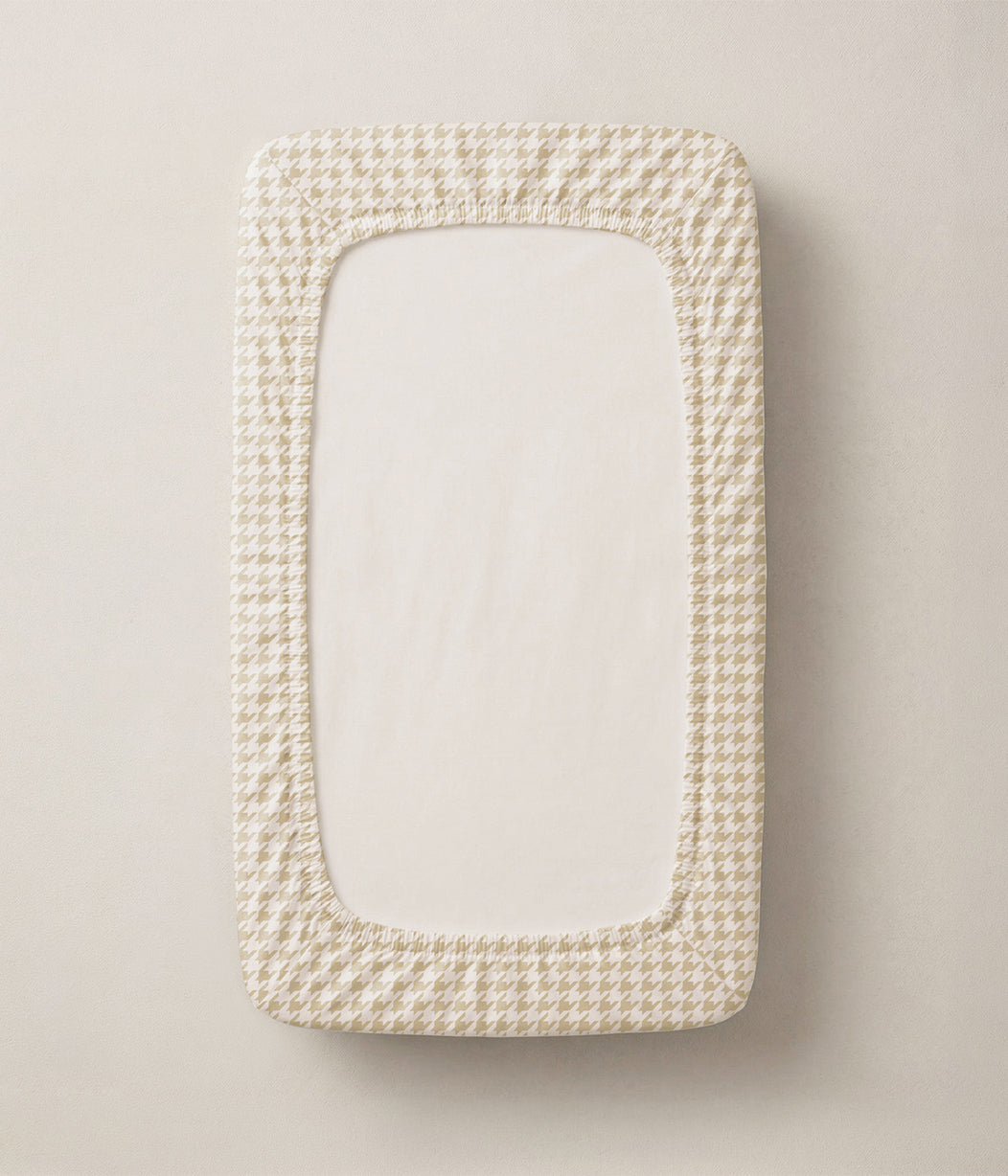 HushDry™ 2-in-1 Waterproof Fitted Bedside Crib Sheet Viscose from Bamboo Tan Houndstooth