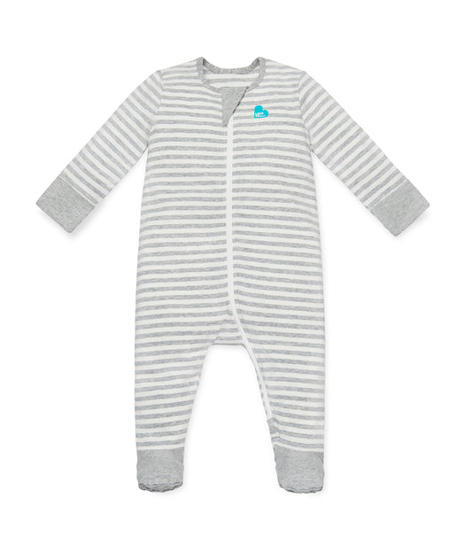 Enclosed Foot Romper Cotton Gray Stripe