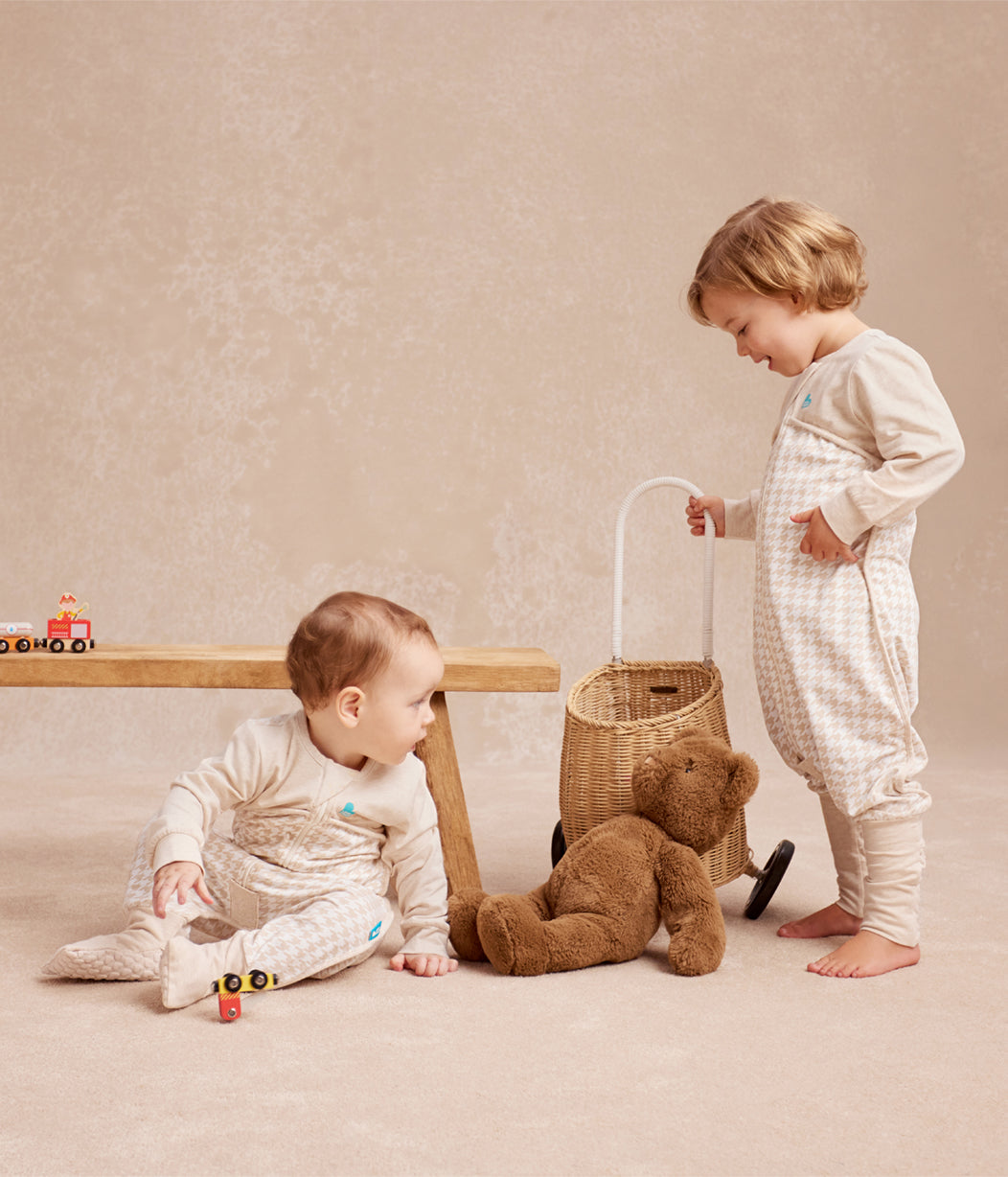 Sleep Suit Long Sleeve 1.0 TOG Cotton Tan Houndstooth