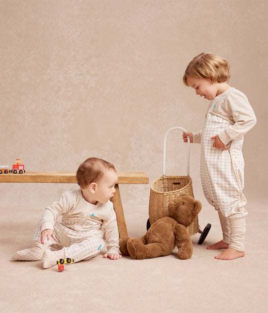 Sleep Suit Long Sleeve 1.0 TOG Cotton Tan Houndstooth