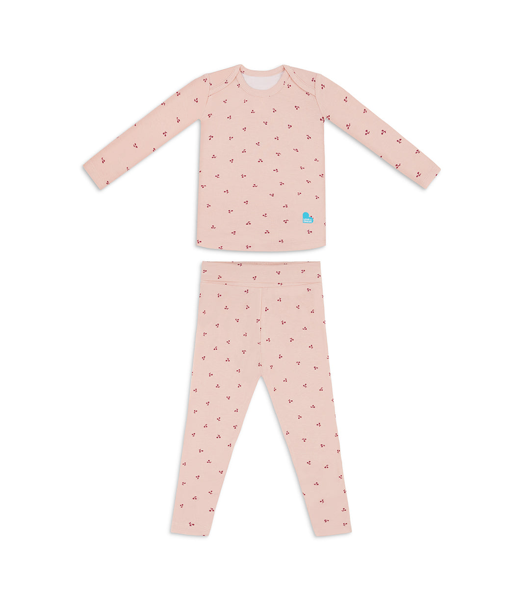 Kids Pajama Set Long Sleeve Snug Fit Viscose from Bamboo Blush Cherries