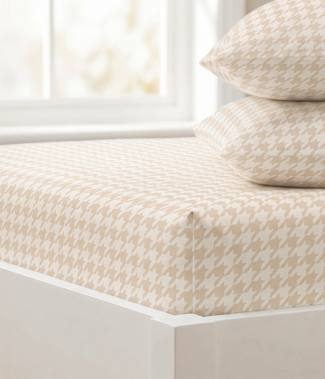 HushDry™ 2-in-1 Waterproof Fitted Full Sheet Viscose from Bamboo Tan Houndstooth