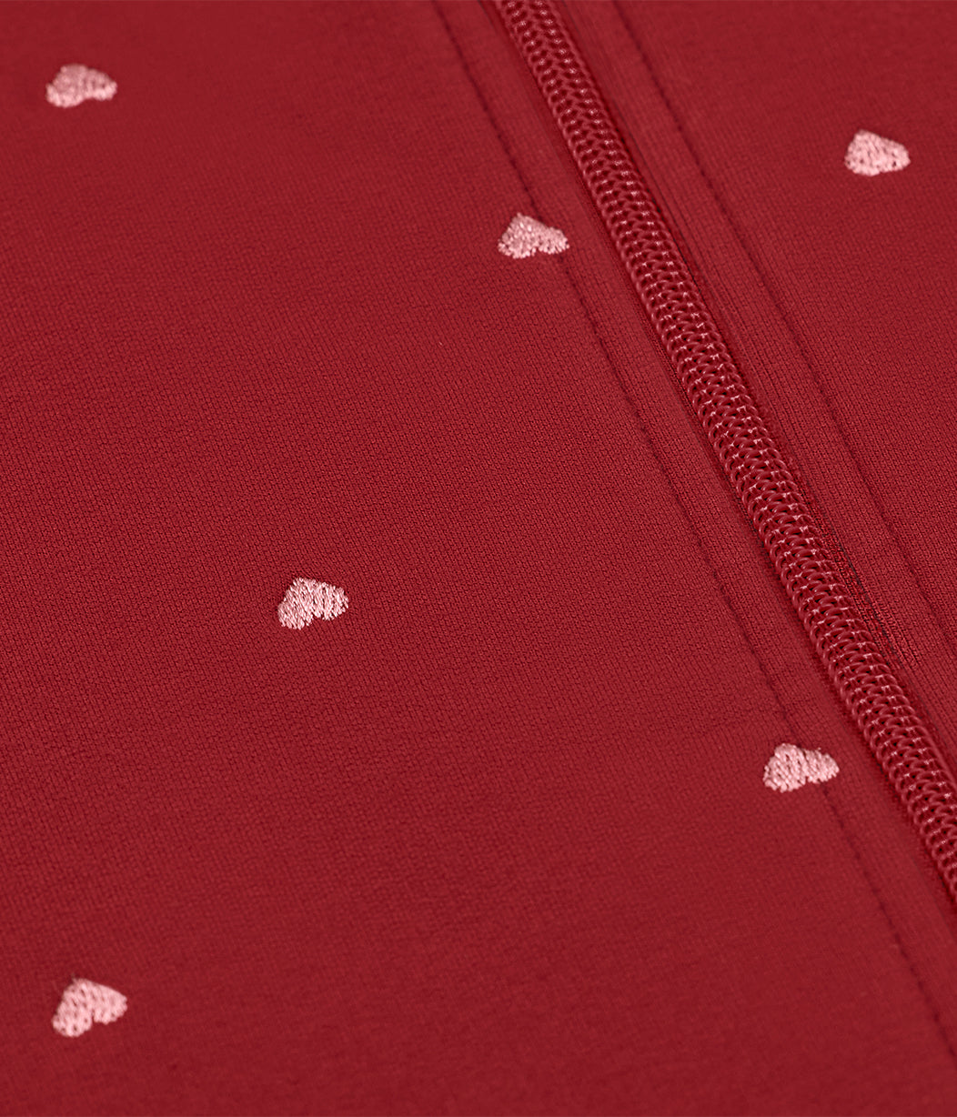 Sleep Bag Sleeveless 1.5 TOG Cotton Maroon Hearts Embroidery