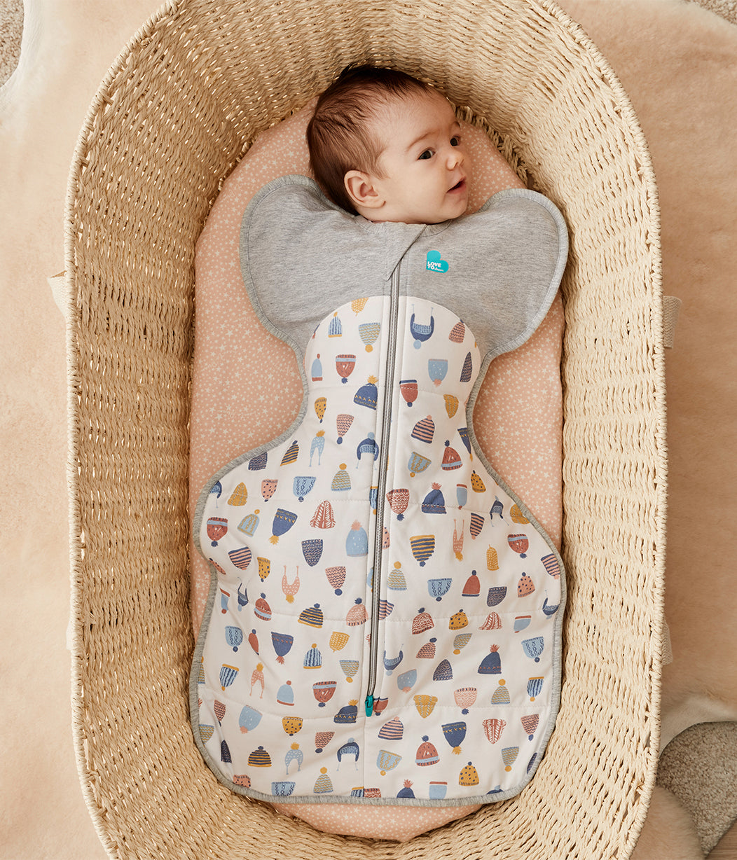 Swaddle Up™ Warm 2.5 TOG Happy Hats Print White (Designer Collection)