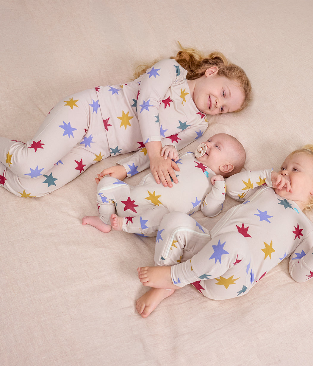 Kids Pajama Set Long Sleeve Snug Fit Viscose from Bamboo Tan Party Pop