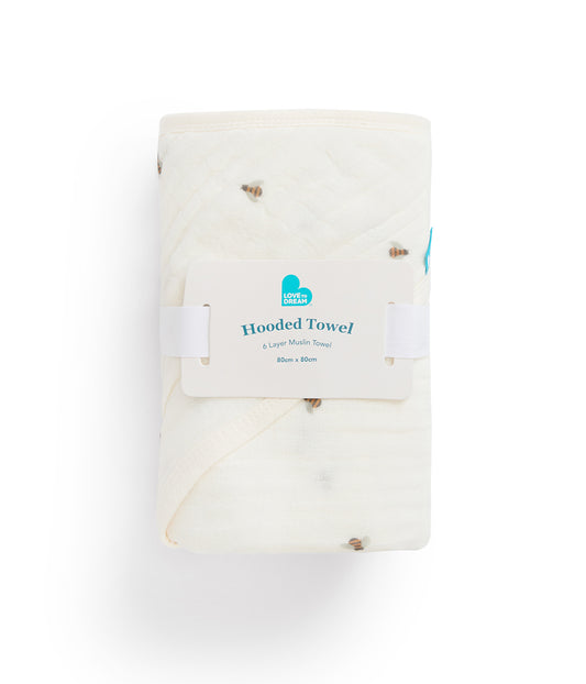 Hooded Towel Cotton Blend Cream Bees