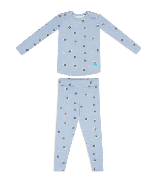 Kids Pajama Set Long Sleeve Snug Fit Viscose from Bamboo Mist Blue Turtally