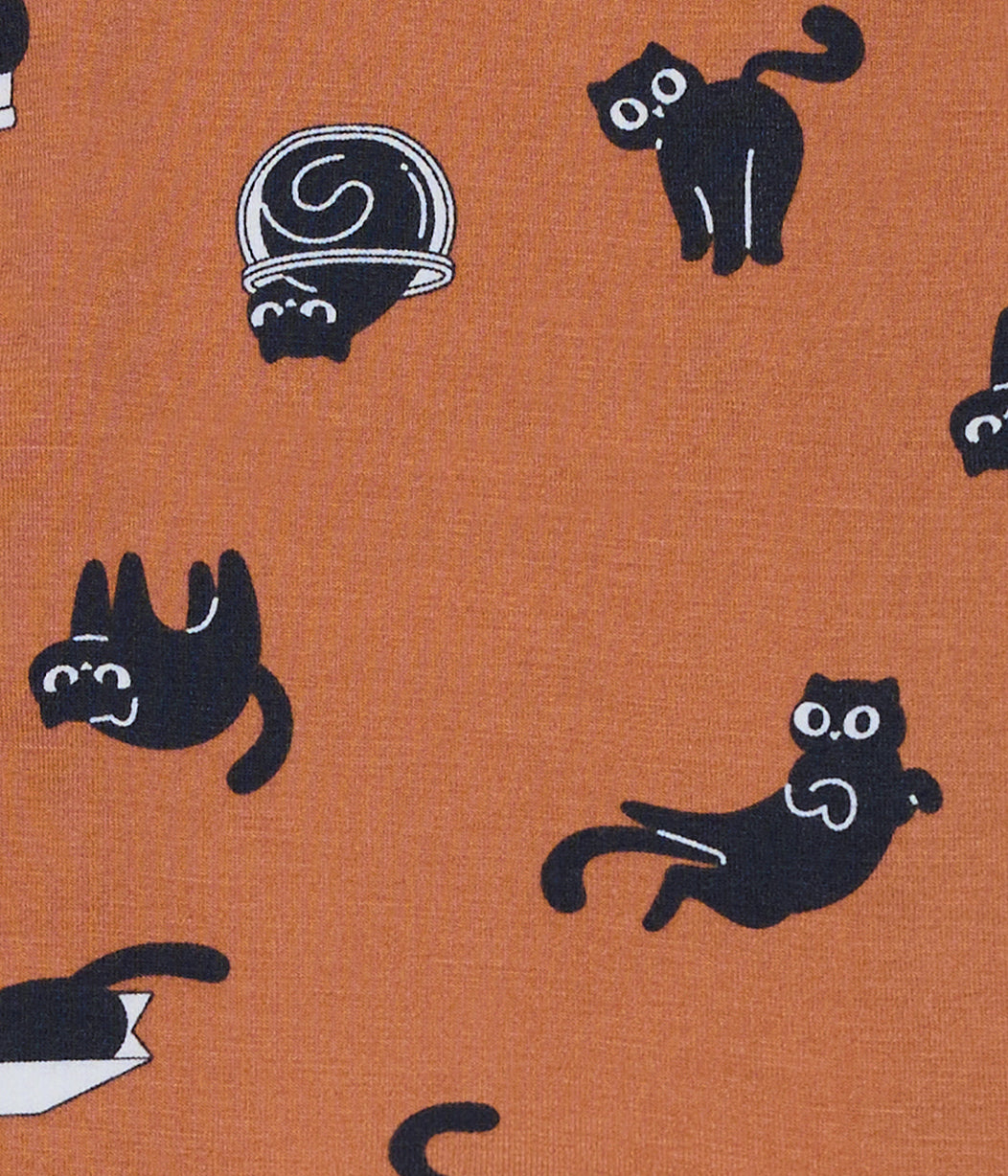 Kids Pajama Set Short Sleeve Snug Fit Viscose from Bamboo Hazel Black Cat Moods