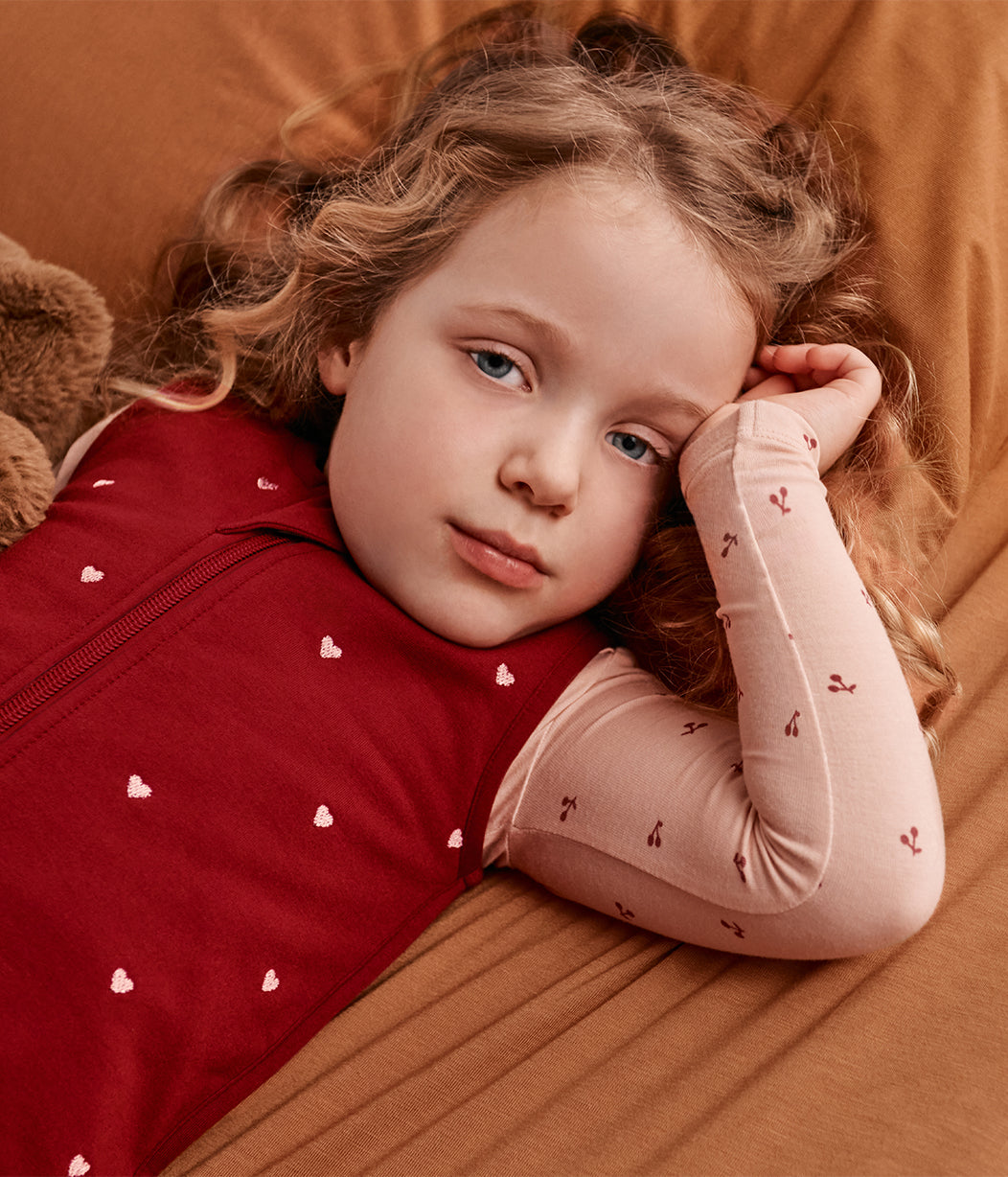 Sleep Bag Sleeveless 1.5 TOG Cotton Maroon Hearts Embroidery