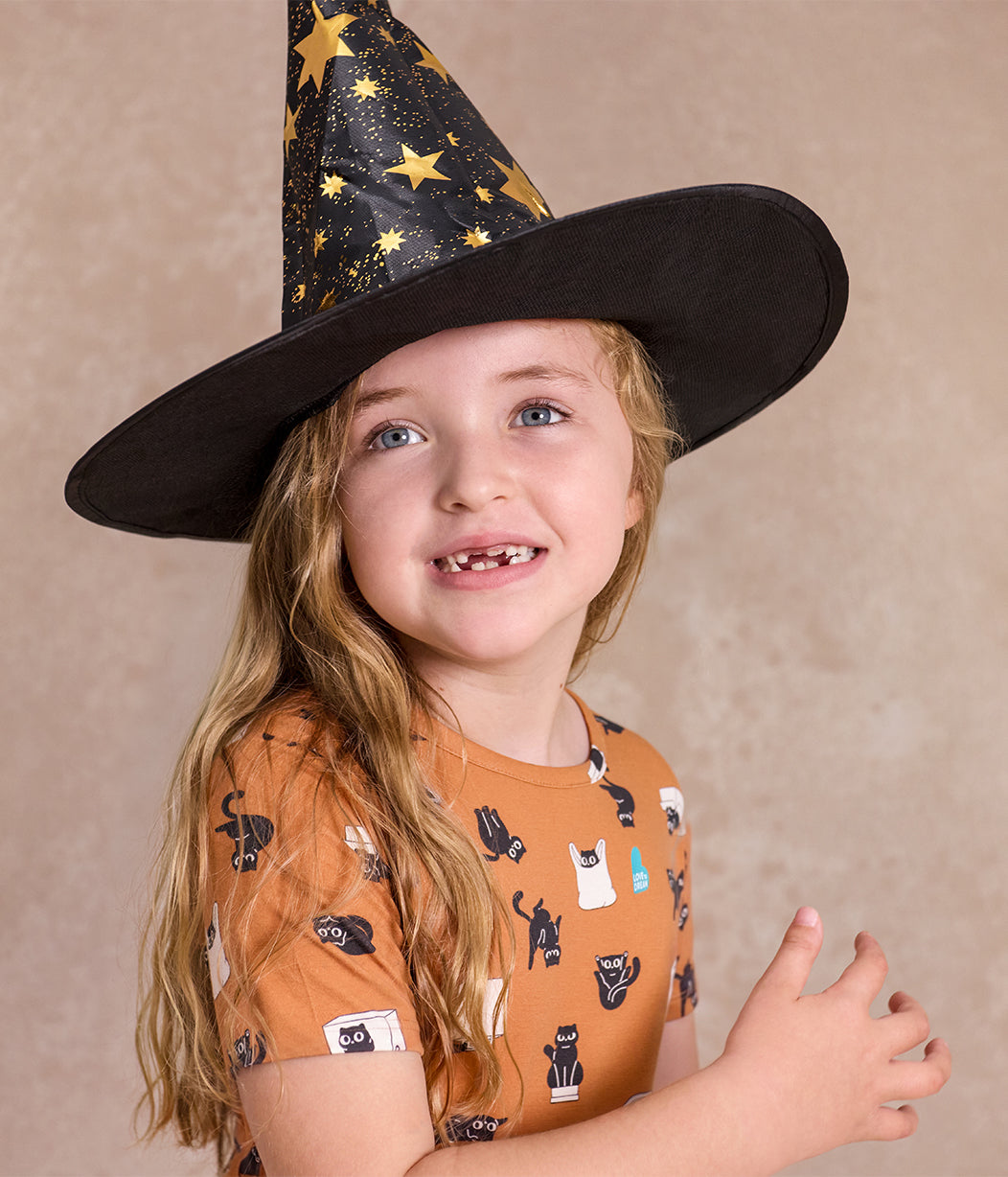 Kids Pajama Set Short Sleeve Snug Fit Viscose from Bamboo Hazel Black Cat Moods