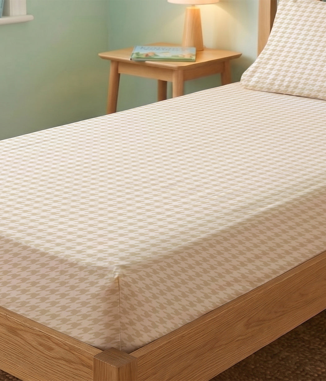 HushDry™ 2-in-1 Waterproof Twin Sheet Viscose from Bamboo Tan Houndstooth