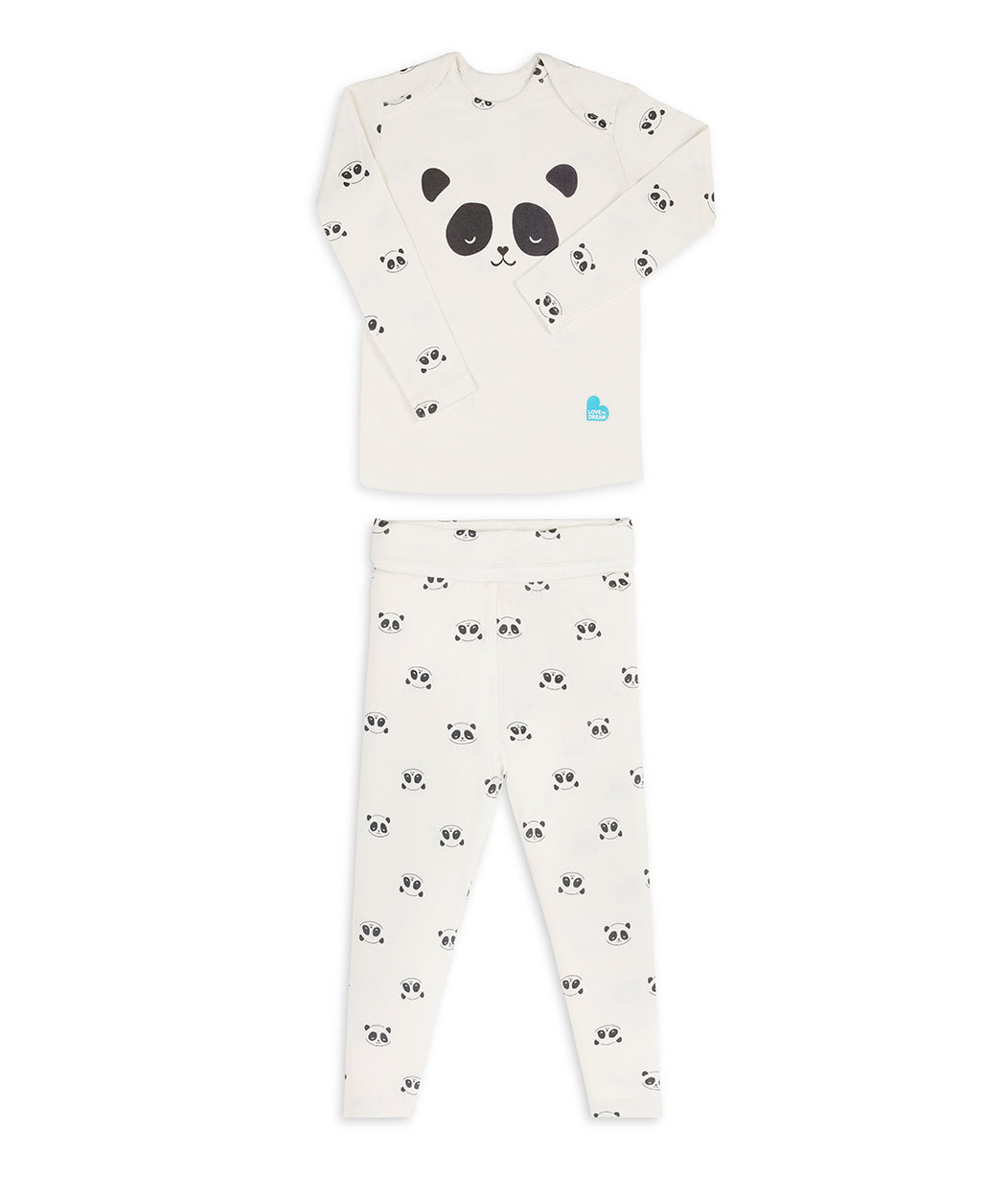 Kids Pajama Set Long Sleeve Snug Fit Viscose from Bamboo Cream Sleepy Pandas
